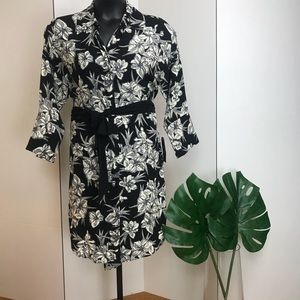 Zara White & Black Floral Print Shirt Dress